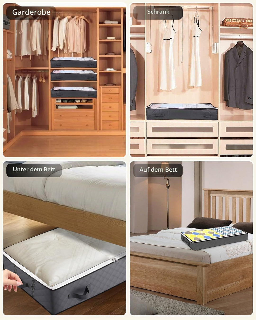 4 Stück Unterbett Aufbewahrungsbox mit Deckel 90L Unterbettkommode Kleidung Aufbewahrungstasche,4 Ha