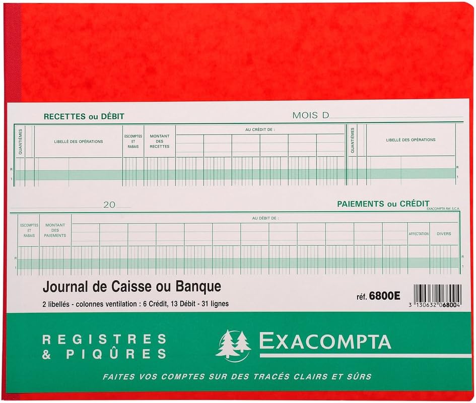 Exacompta 6800E Kassenbuch 27x32cm, 40 Blatt, 31 Zeilen, 1 Stück, farbig sortiert