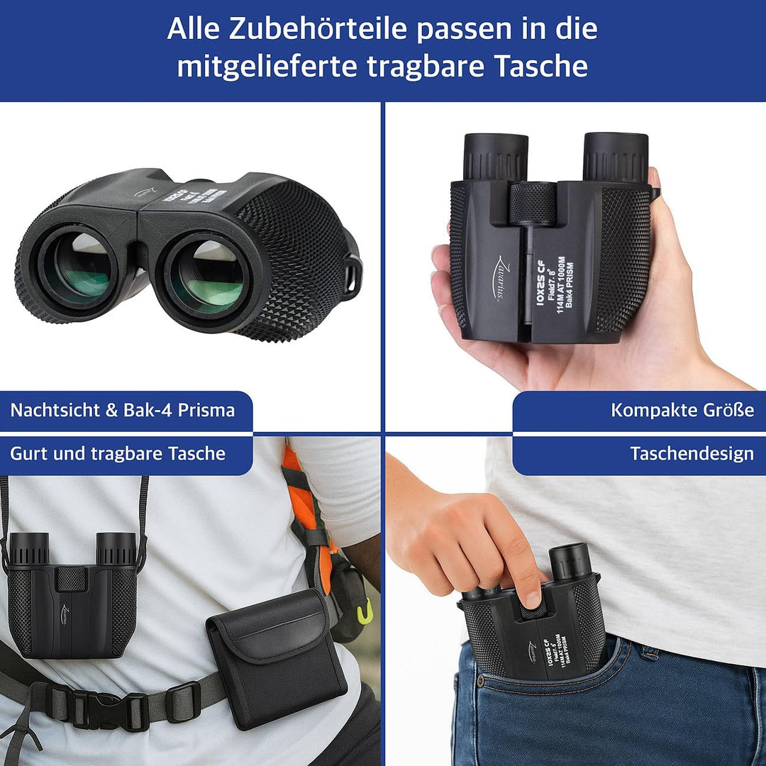 Zavarius Opernglas: Kompaktes Fernglas für Erwachsene und Kinder, 10 x 25mm, Nachtsicht (Reiseferngl