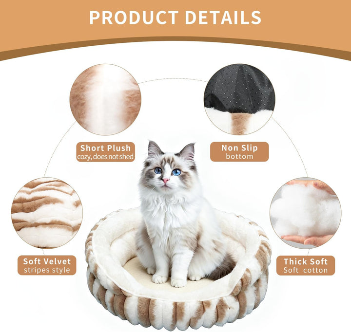 Katzenbetten für Hauskatzen, Kätzchenbett, Donut-waschbar, beruhigend, flauschig, mit Rutschfester U