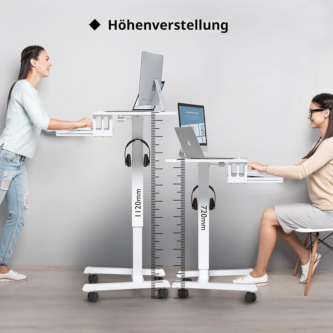 BONTEC Schreibtisch Höhenverstellbar mit Tastaturablage, mobiles Podium, Computer-Workstation bis zu