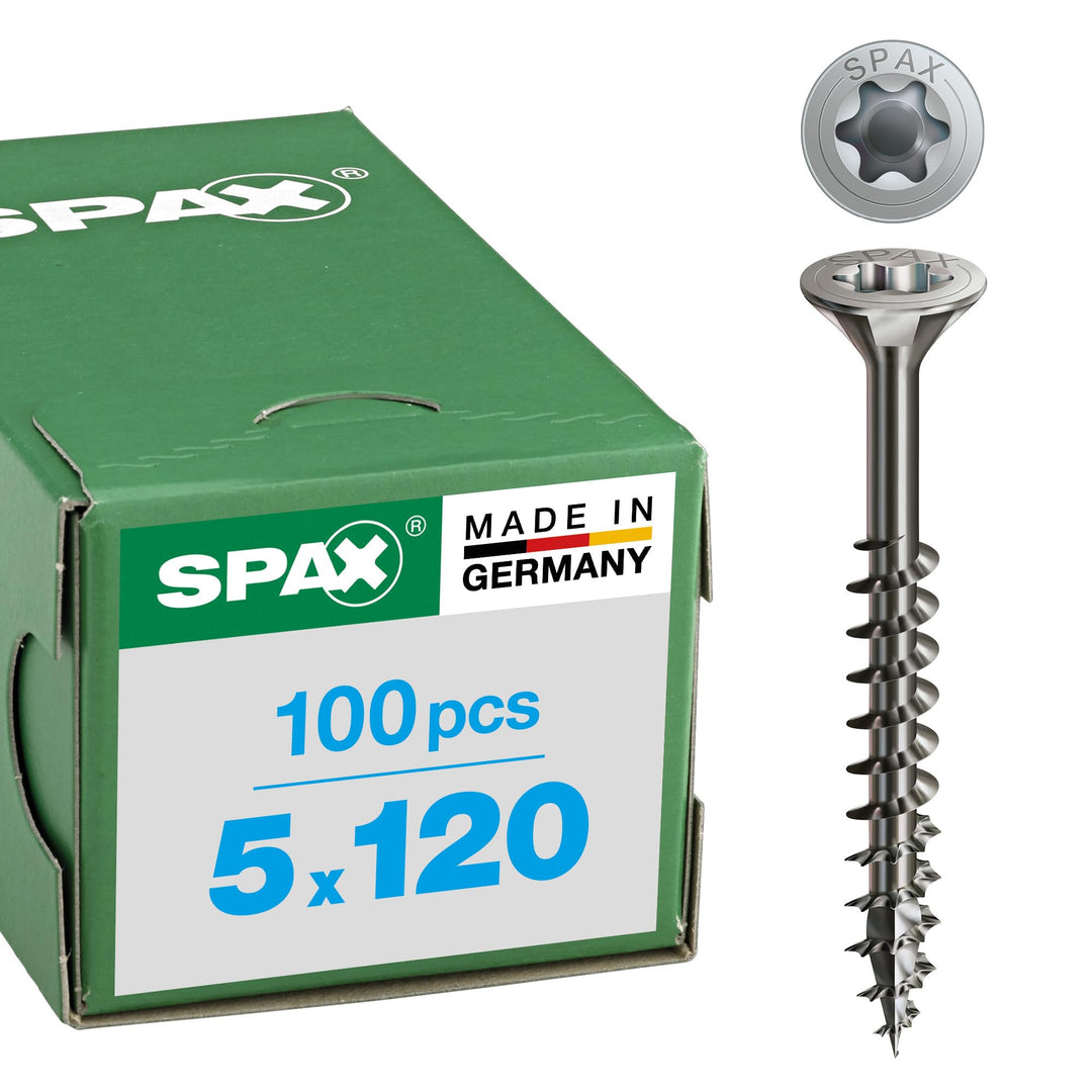 SPAX Universalschraube aus Edelstahl rostfrei A2, 5,0 x 120 mm, 100 Stück, T-STAR plus, Senkkopf, Te