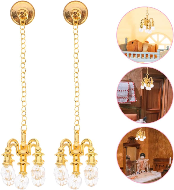 BESTonZON 2stücke Mini Wasserkrystall Chandelier Miniatur Beleuchtung Für Puppenhaus Dekoration Inst