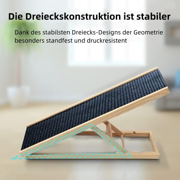 3-in-1 Hunderampe Auto/Bett/Sofa – 100cm Klappbare Katzenrampe aus Kiefernholz – Leicht & Höhenverst