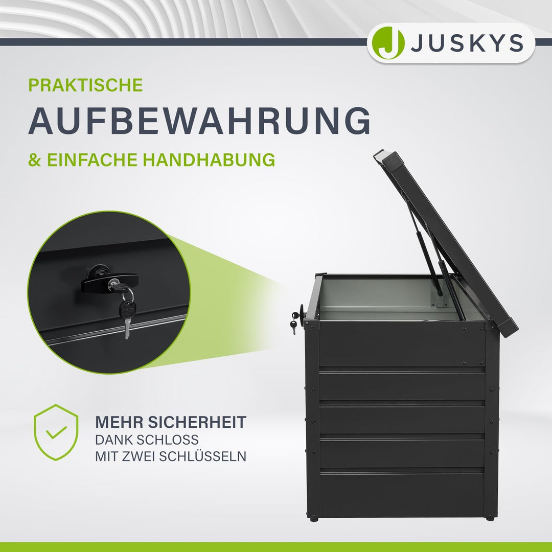 Juskys Metall Aufbewahrungsbox Limani 380 Liter - Outdoor Box - wasserdicht, abschliessbar - Gartenb