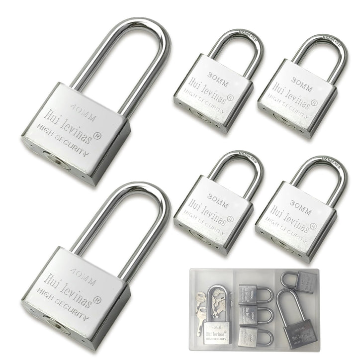 6 Stück Vorhängeschloss mit Schlüssel Set: 4×30mm Kurzbügel + 2×40mm Langbügel, gleichschliessend &