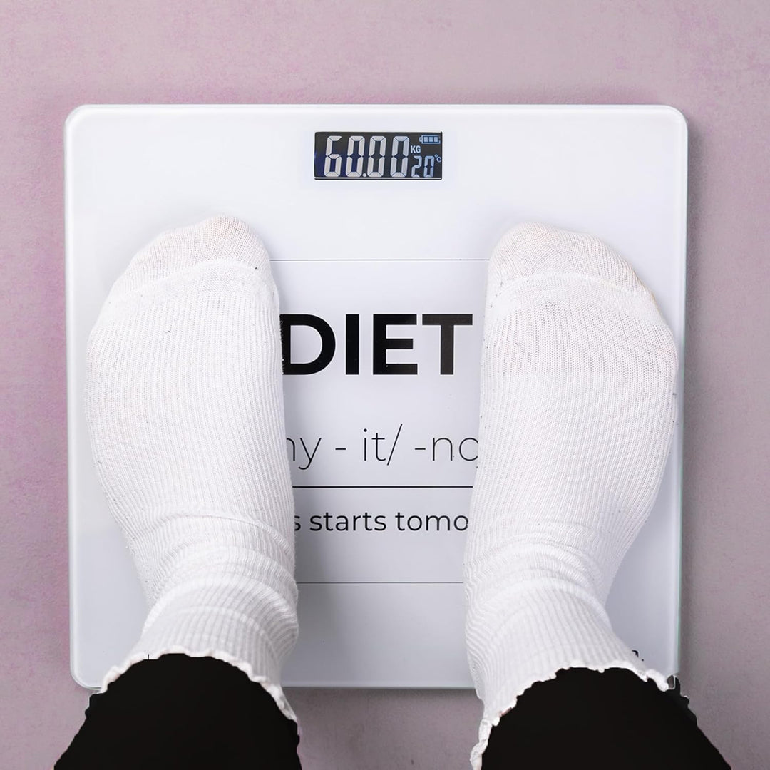 Fisura - Digitale Badezimmerwaage "diet". Glas-Badezimmerwaage. Elektronische Waage bis 180 kg mit 5