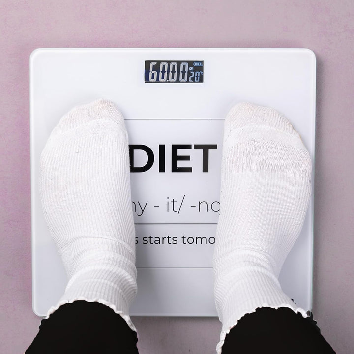 Fisura - Digitale Badezimmerwaage "diet". Glas-Badezimmerwaage. Elektronische Waage bis 180 kg mit 5