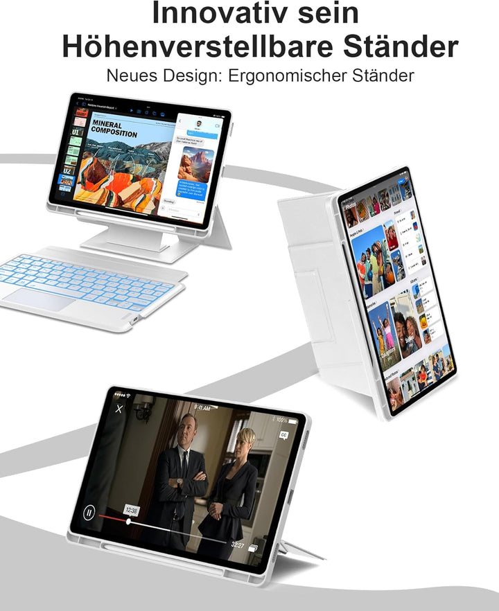 Nuo Ergonomische Hülle mit Tastatur für Samsung Galaxy Tab S10 FE/S9 FE/S9 10,9/11 Zoll 2025/2023 SM