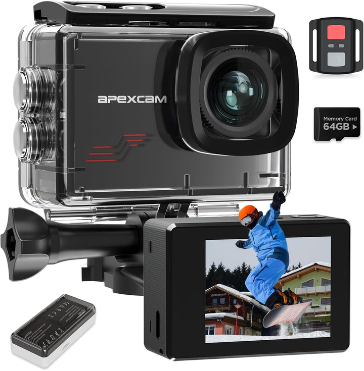 Apexcam M80 mit 64G Karte Action Cam 4K60FPS 48MP WLAN Sportskamera Unterwasserkamera 40m Wasserdich