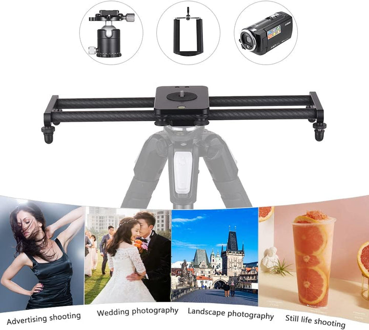 Andoer 40cm / 15inch Kohlefaserkamera Track Slider Video Stabilisator Schiene mit Mini-Kugelkopf-Tel