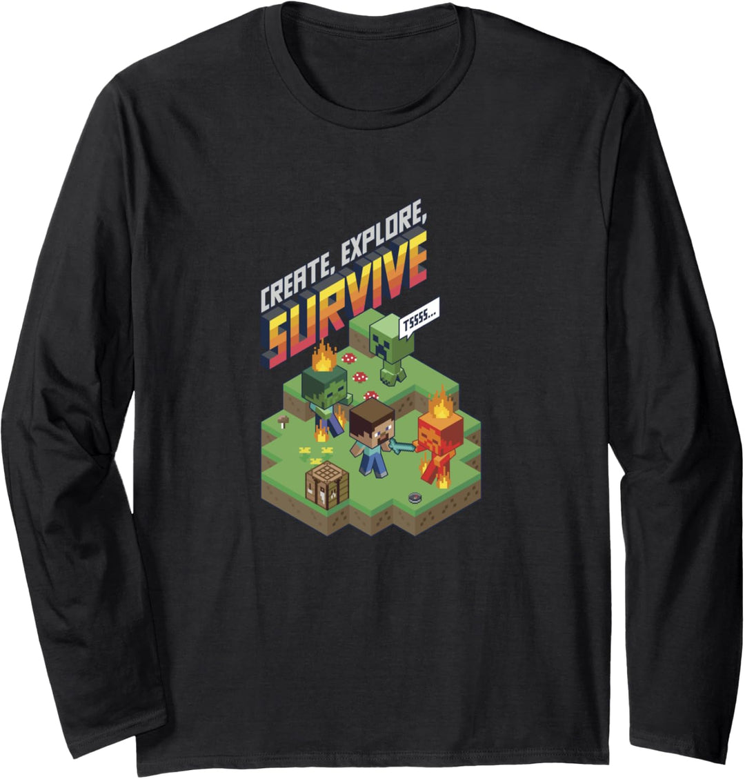 Minecraft Gruppenfoto Erstellen Erkunden Überleben Langarmshirt