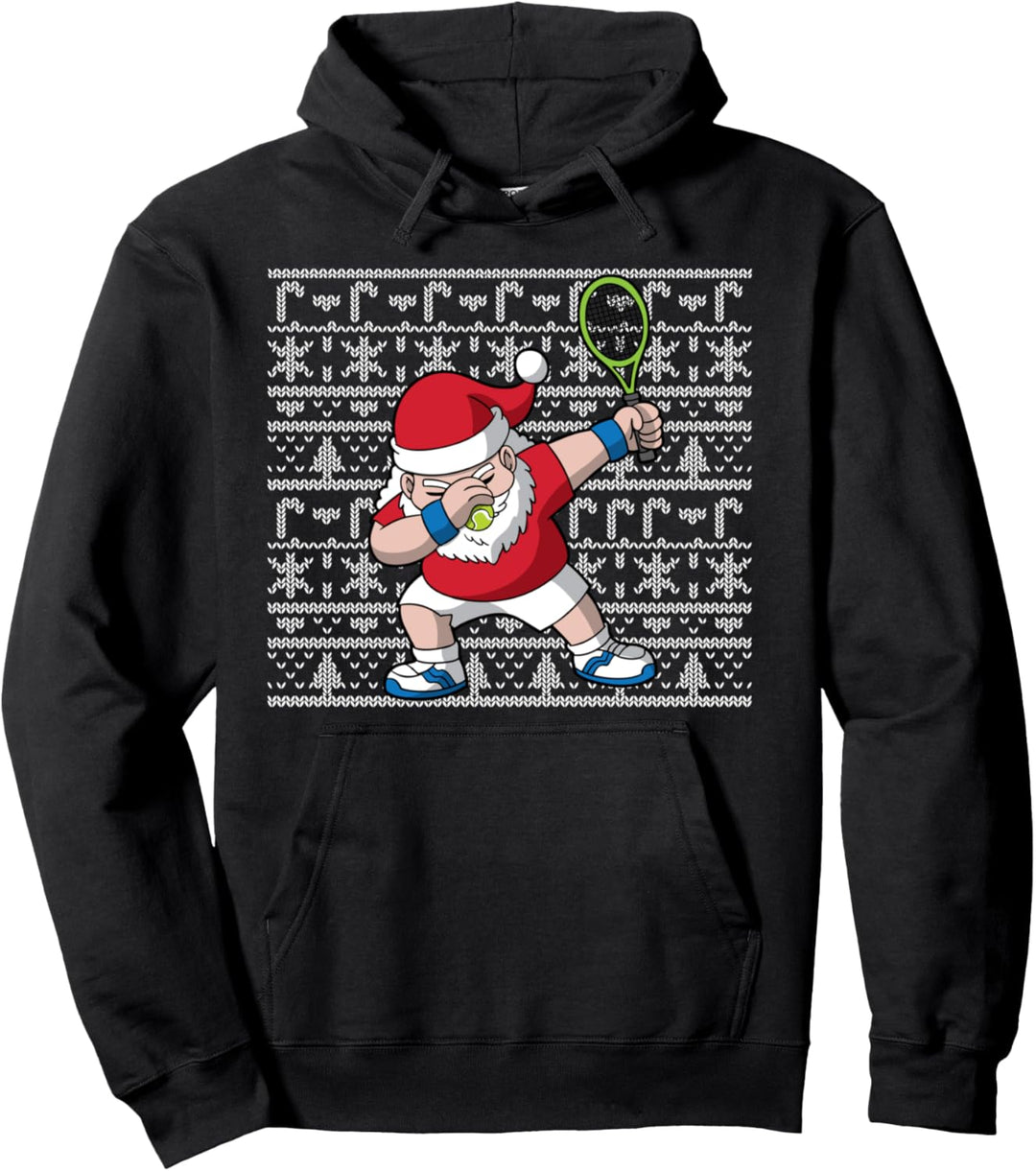 Tennis Santa Dabbing Ugly Christmas Pattern Gift Pullover Hoodie