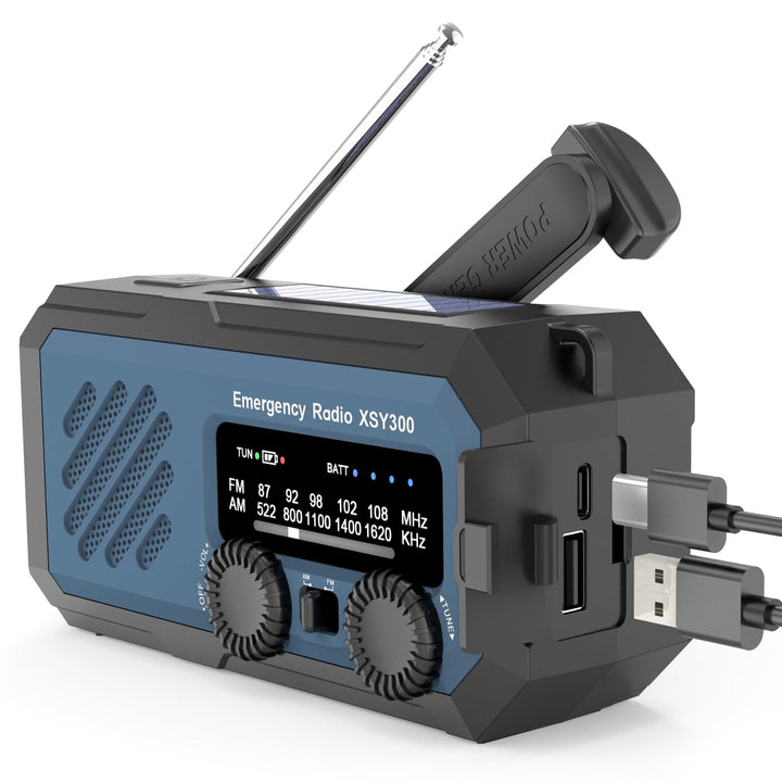 Tragbares Notfallradio, 2000mAh, AM/FM, Solar & Handkurbel, LED-Taschenlampe, Powerbank, Wetterkanal