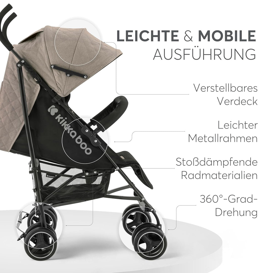 KikkaBoo BEETLE Kinderwagen, Babysportwagen bis zu 22 kg, Zusammenklappbar, Leicht, Kompakt, Beige,