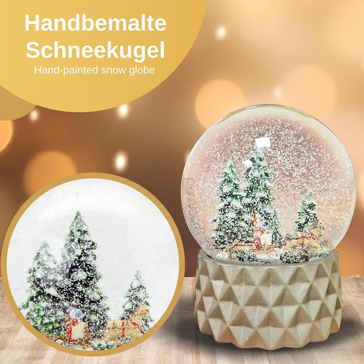 Schneekugel Nostalgie Nostalgie Schlittenfahrt auf Sockel kubisch beige | Pure-Line | Schüttelkugel