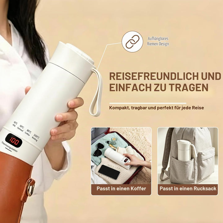 Reisewasserkocher Klein 400ml-4 Einstellbare Temperaturstufen Wasserkocher Reise von Tee Kaffee und