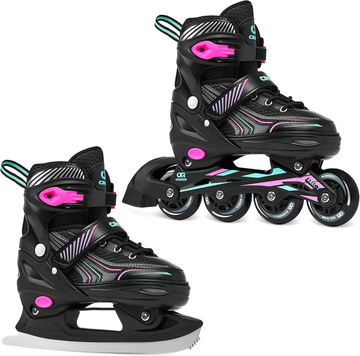 2in1 Croxer Inlineskates/Schlittschuhe Optima verstellbar 39-42 (24cm-26,5cm) Mint/Pink, 39-42 (24cm