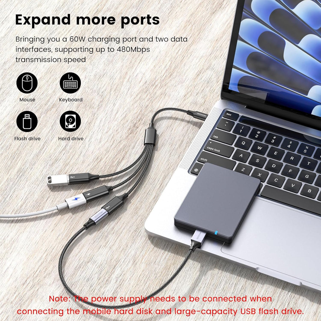 MOGOOD usb C Adapter Y Kabel 3 USB-C Ports Ladegerät Hub für Laptop (Nicht für Monitor) 1 Packung Sc