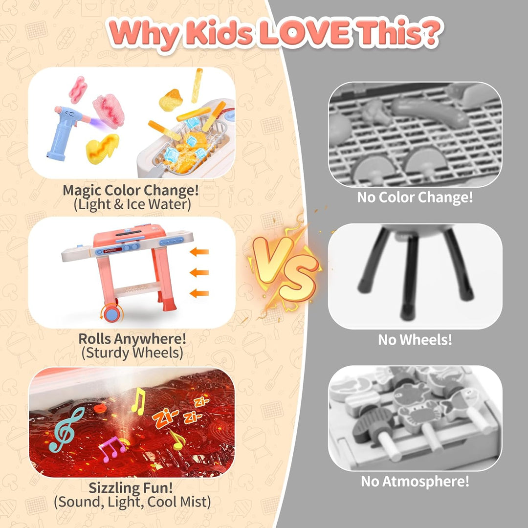cute stone BBQ-Grillspielzeug für Kinder mit farbwechselndem Essen, kühlem Sprühnebel, brutzelnden G