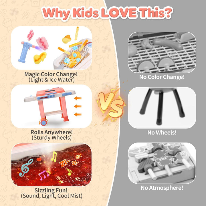 cute stone BBQ-Grillspielzeug für Kinder mit farbwechselndem Essen, kühlem Sprühnebel, brutzelnden G