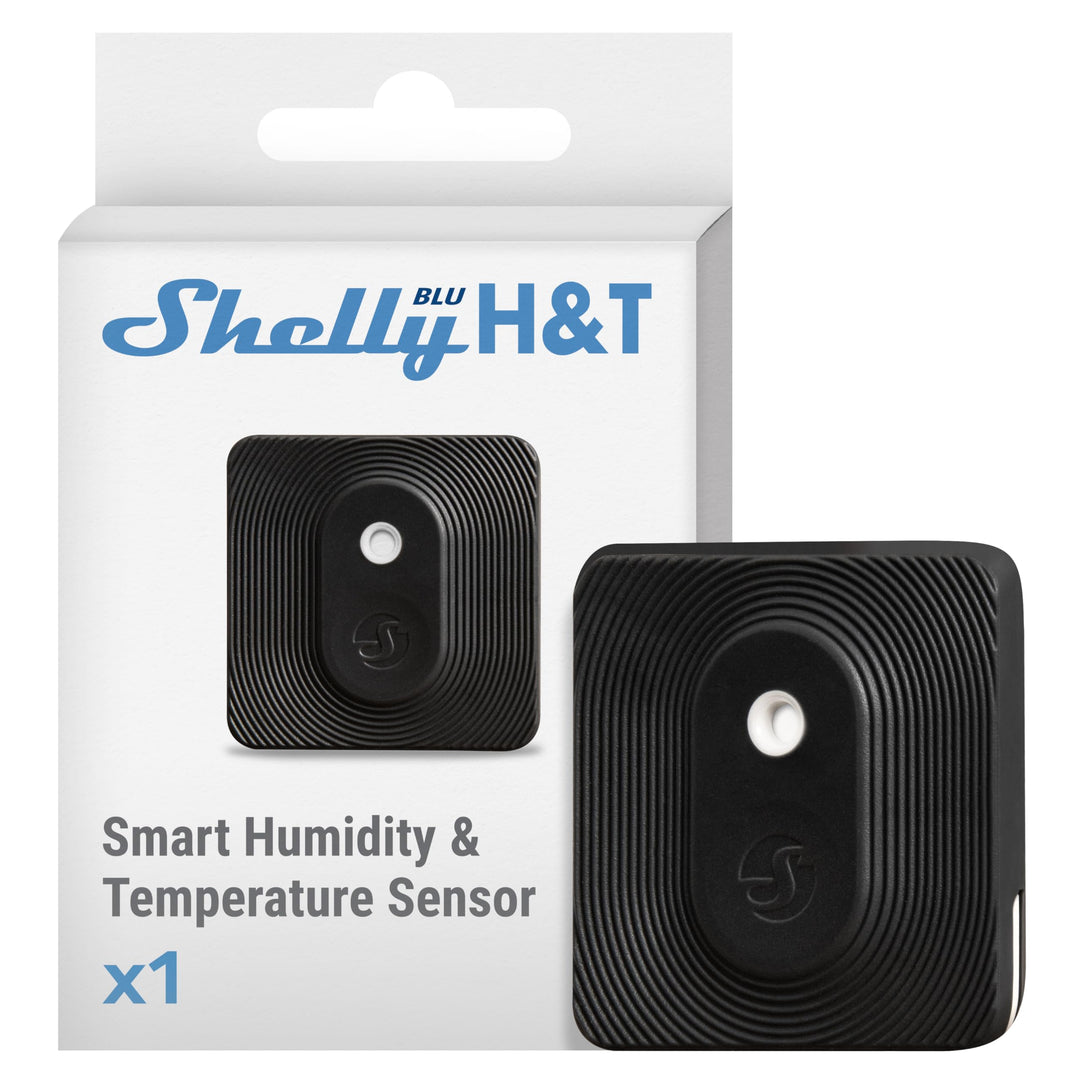 Shelly Blu H&T Schwarz | Bluetooth-gesteuerter Temperatur- und Luftfeuchtigkeitssensor | Spritzwasse