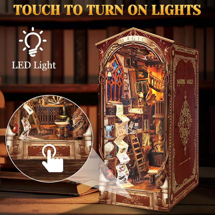 RONSTONE DIY Magische Welt Book Nook Kit, DIY Puppenhäuser Miniatur Haus Kit mit Staubschutzhülle un