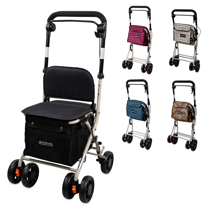 Mobiclinic®, Einkaufswagen mit Sitz, Faltbarer Rollator für Erwachsene, 21 L, Rückenlehne, 4 Räder,