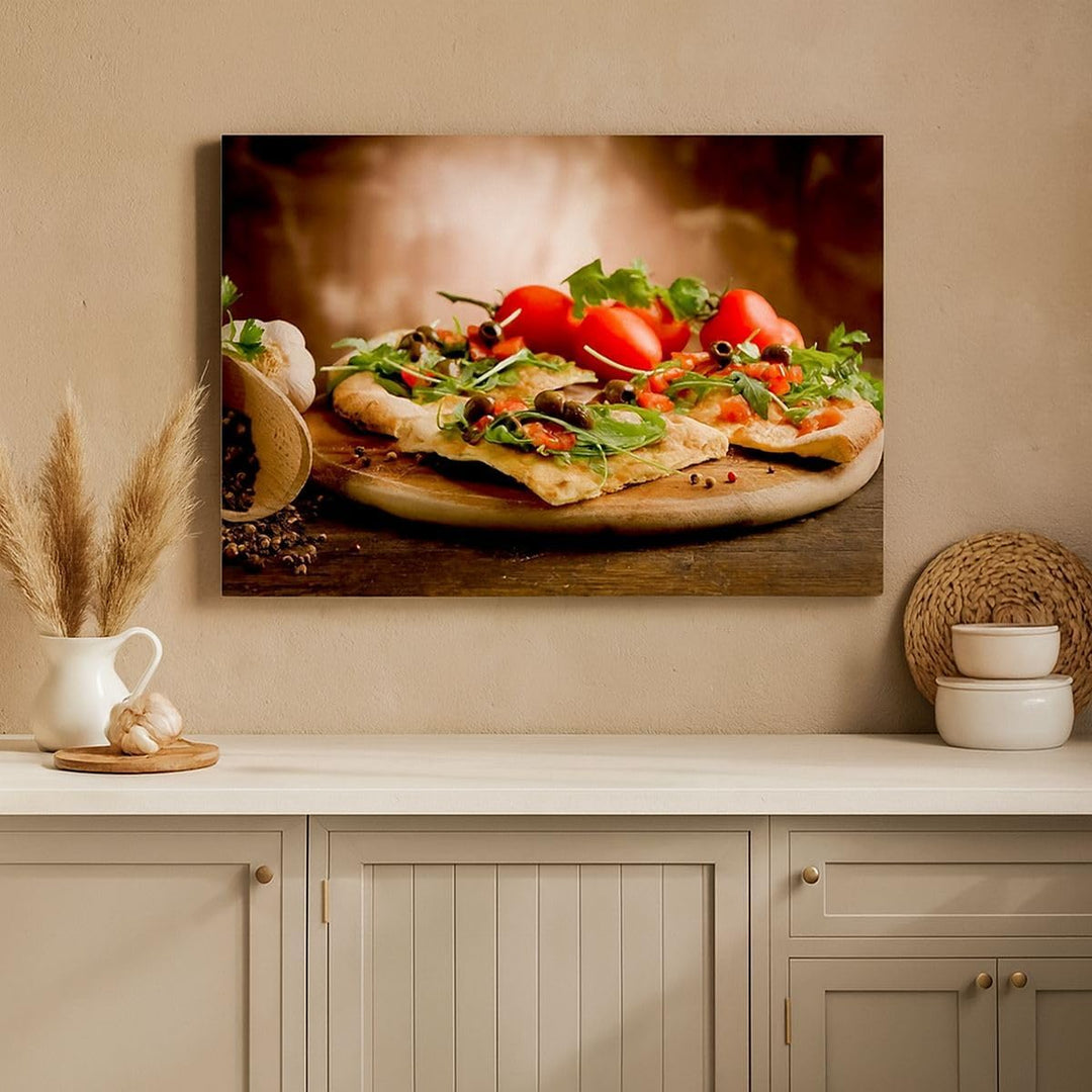 Bilder auf Leinwand 100x70cm Leinwandbild Pizza Vegetarier Italien Essen Gross Wanddeko Bild Schlafz