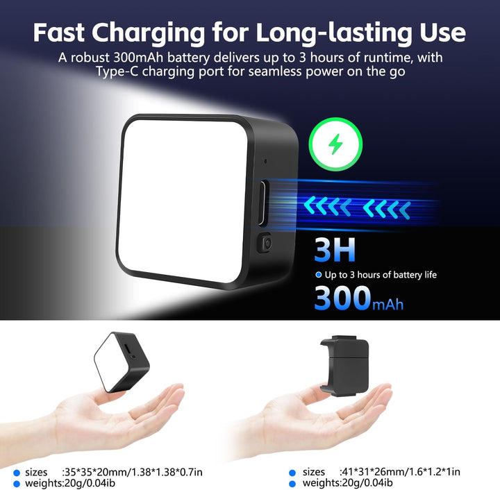 Pocket 3 Magnetisches Mini Video Licht, Farbtemperatur in 3 Stufen, Helligkeit in 2 Stufen, 300mAh A