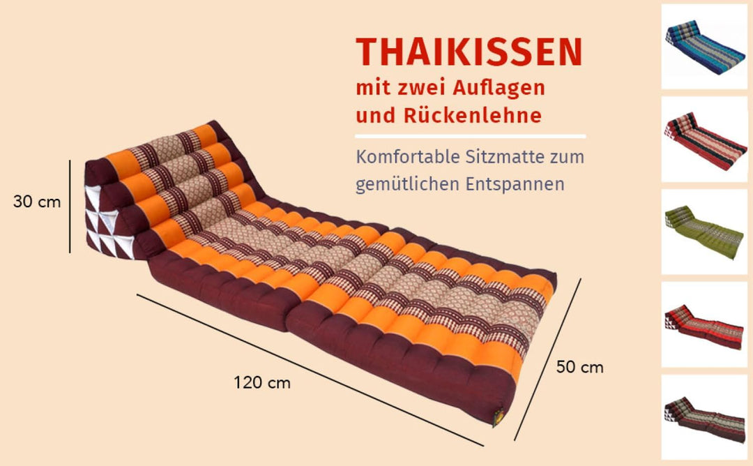 GURU SHOP Thaikissen, Dreieckskissen, Kapok, Tagesbett mit 2 Auflagen - Elefant Dunkelrot/schwarz, 3