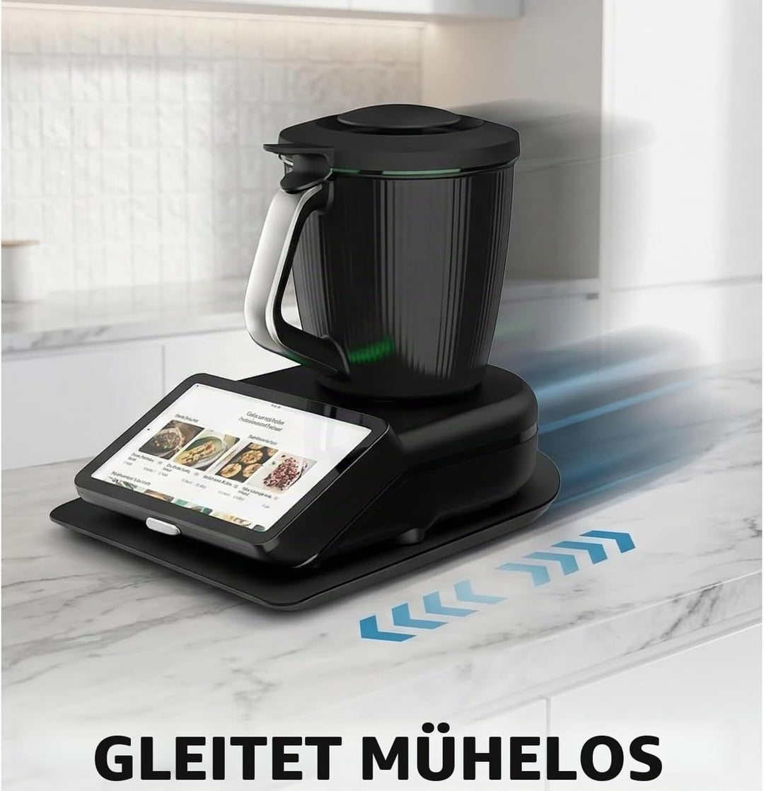 Bambus Gleitbrett für Thermomix TM7 mit Rollen Leicht zu Bewegen, Stabiler Halt &amp; Glatte Splitterfre