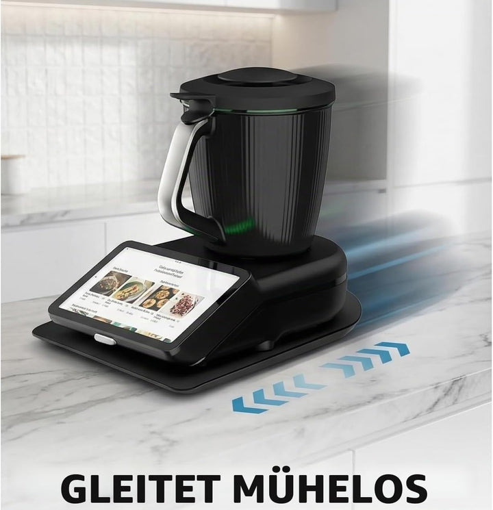 Bambus Gleitbrett für Thermomix TM7 mit Rollen Leicht zu Bewegen, Stabiler Halt &amp; Glatte Splitterfre