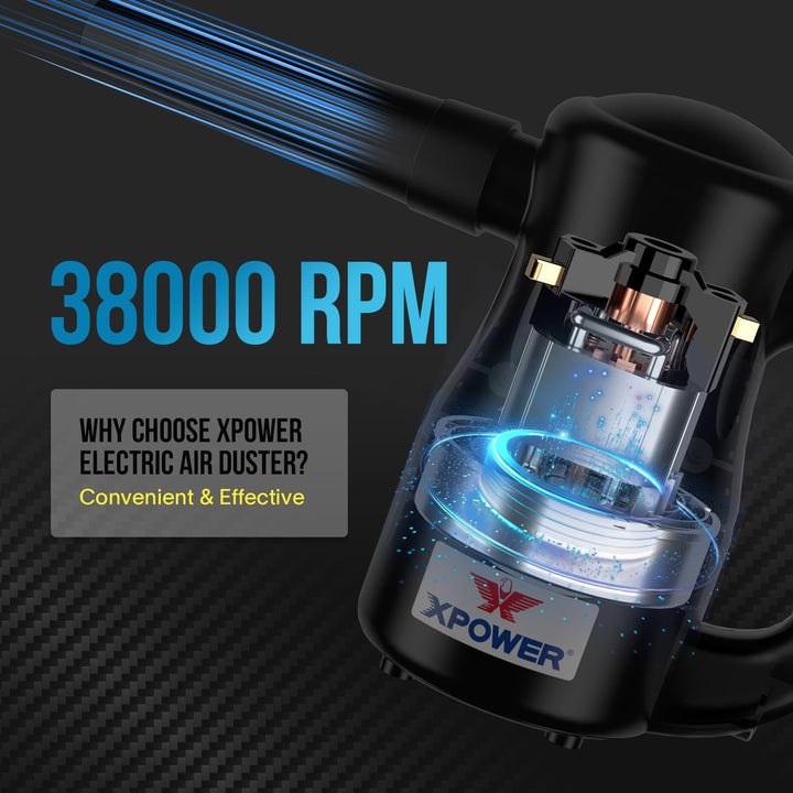 XPOWER Electric Air Duster for Dusting Drying Inflating Blowing Car Detailing Computer Leaf Blowing