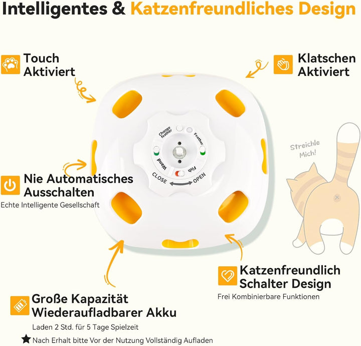 GoldenSun Katzenspielzeug, 5-in-1 Interaktives Katzenspielzeug für Wohnungskatzen, Automatisches Klo
