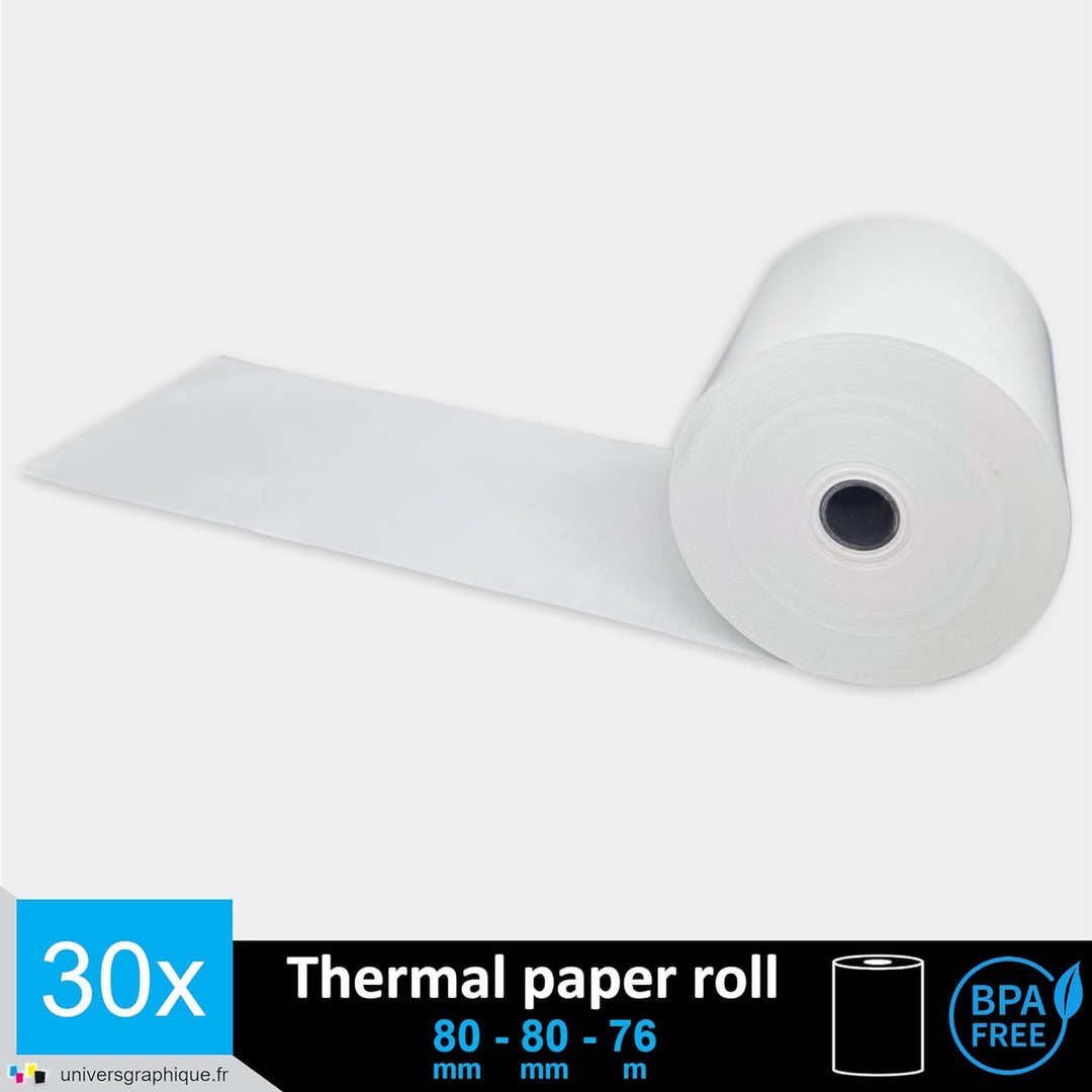 30 EC-Cash Thermorollen 80 x 80 x 12 für EC-Geräte mit Thermodrucker, Thermopapier EC-Cash Bonrolle,