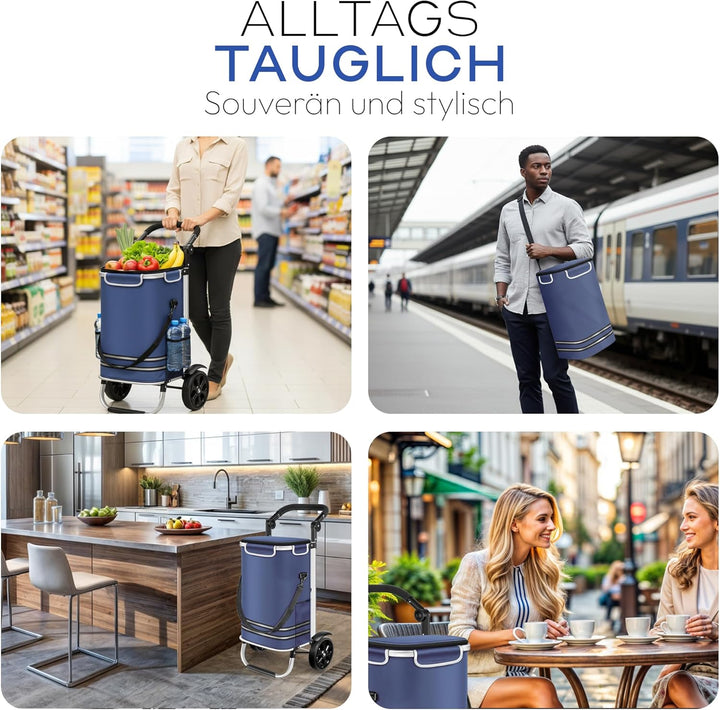 Dimono® Einkaufstrolley Klappbarer 3 in1 Trolley zum Einkaufen; 56 Liter inkl. Kühlfach; Transportwa