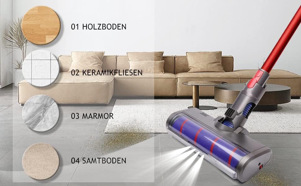Trade-Shop LED Elektro Turbodüse Turbobürste Staubsaugerdüse für viele Dyson Bodenstaubsauger wie V7