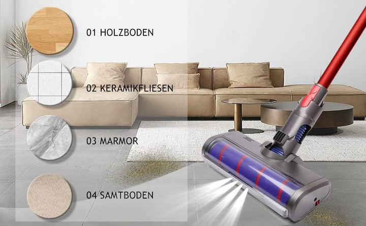 Trade-Shop LED Elektro Turbodüse Turbobürste Staubsaugerdüse für viele Dyson Bodenstaubsauger wie V7