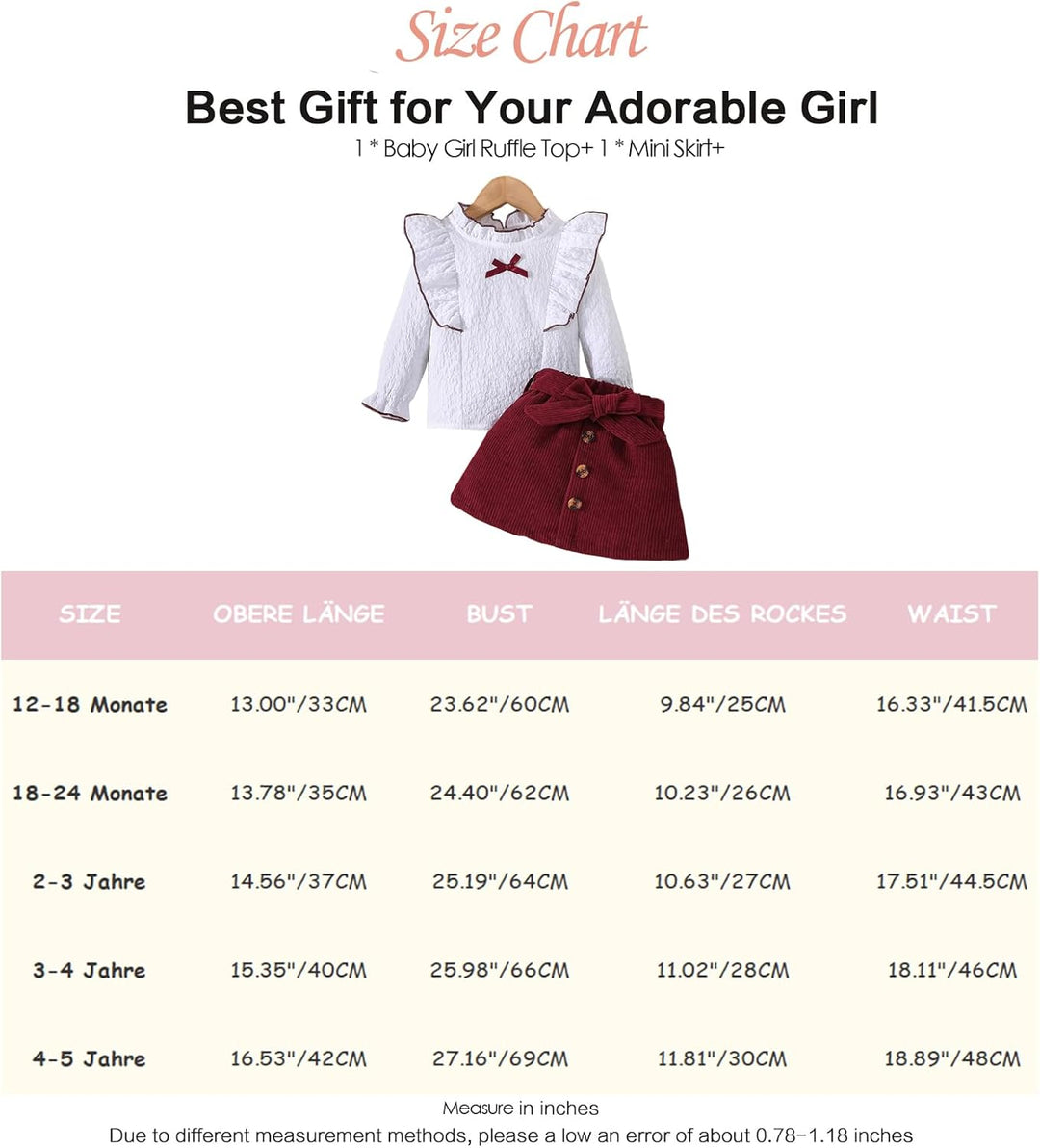 Kleinkind Baby Mädchen Outfits Ruffle Rollkragen Langarm Shirt + Bowknot Mini Rock 2 Stück Herbst Wi