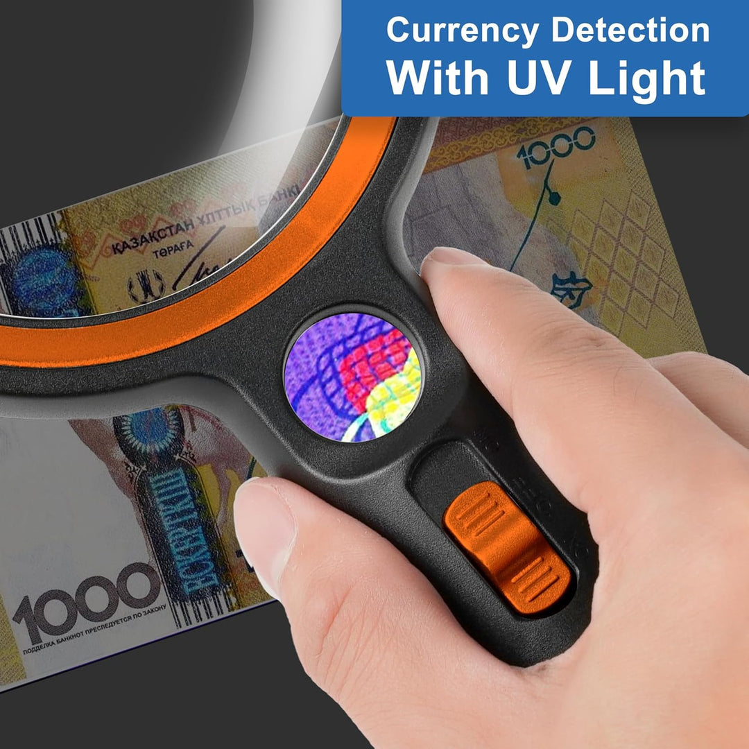 GABORISH Lupe mit Licht, 10X 20X 45X Handlupe mit Licht, Magnifying Glass mit 30 LED und 1 UV, Vergr