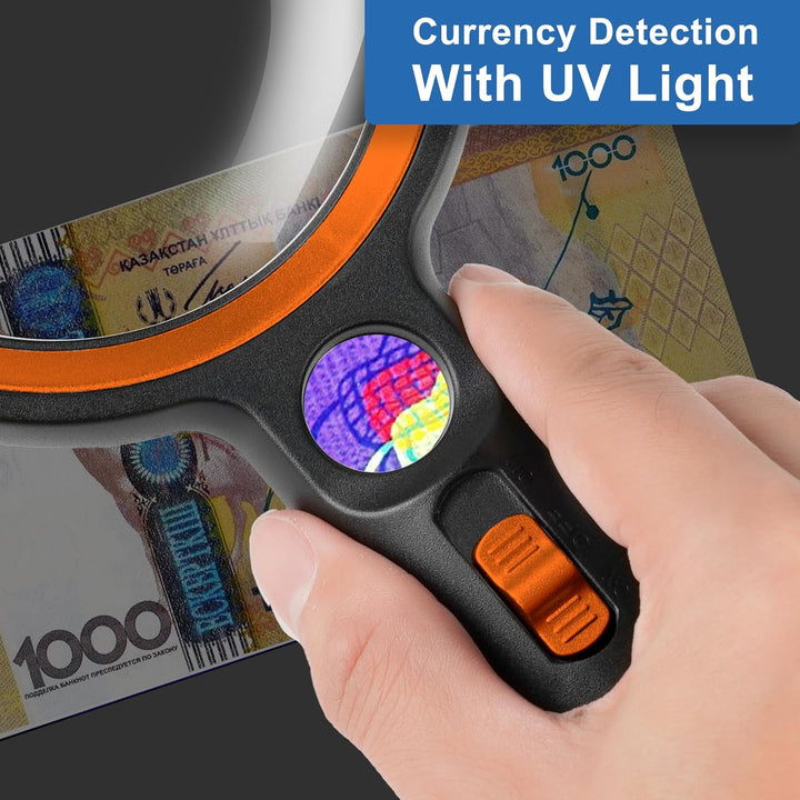 GABORISH Lupe mit Licht, 10X 20X 45X Handlupe mit Licht, Magnifying Glass mit 30 LED und 1 UV, Vergr