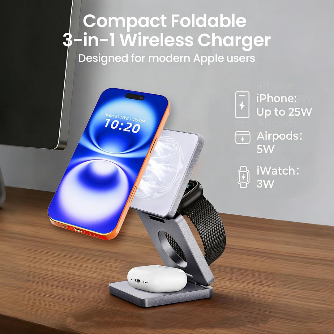 MagSafe Wireless Charger Stand 25W, 3-in-1 magnetische Schnellladestation für iPhone 12–17 Serie, Ap