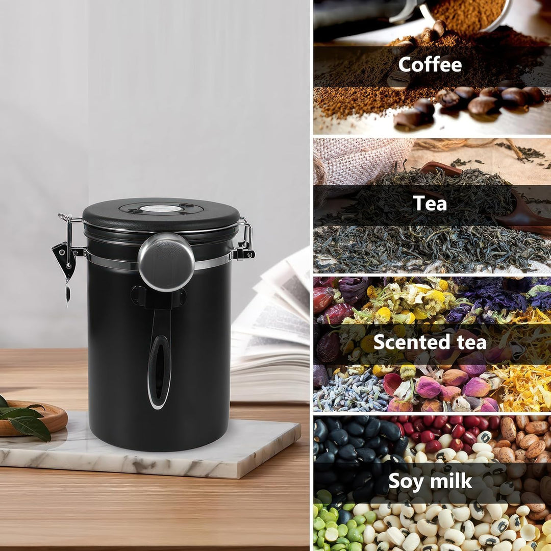 ZONJIE Kaffeedose luftdicht - 1,8L Edelstahl Kaffeebohnenbehälter Vakuum Kaffeebohnen Vorratsdose mi