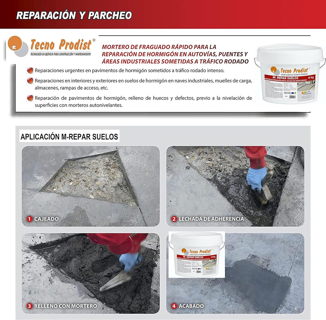 M-REPAR BÖDEN von Tecno Prodist - (10 Kg) Reparaturmörtel für Beton oder Zementböden, auch befahrbar