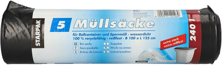 Papstar 1 Karton = 9x5 Müllsäcke, LDPE 240 l 125 cm x 100 cm schwarz 12126