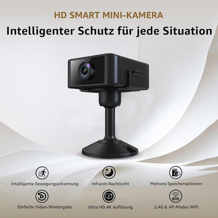 Mini Kamera, 4K HD WLAN Überwachungskamera Innen Für Live Übertragung Handy APP, WiFi Camera Nachtsi