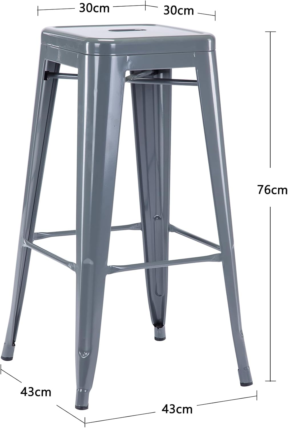 Duhome Barhocker Eisen Barstuhl, Sitzhöhe 76cm Tresenhocker, Stapelbar Metall Bistrohocker mit Fusss