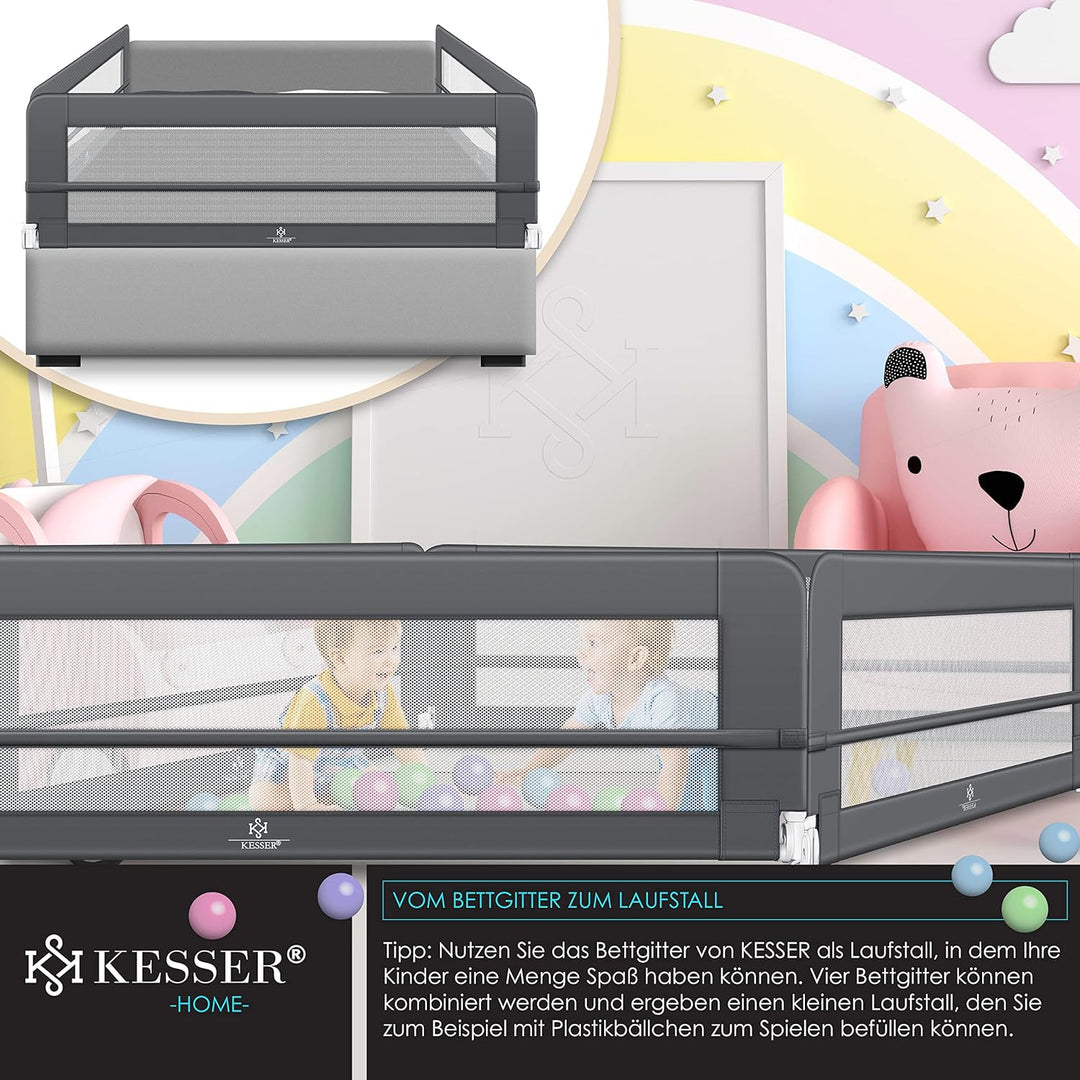 KESSER® Bettgitter 150 cm Bettschutzgitter Kinderbettgitter für Kinder Babybettgitter Klappbar, Trag