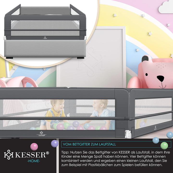 KESSER® Bettgitter 180 cm Bettschutzgitter Kinderbettgitter für Kinder Babybettgitter Klappbar, Trag